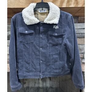 KITH For kids Blue Corduroy Sherpa Collar Flannel Lined Jacket Size 12 *